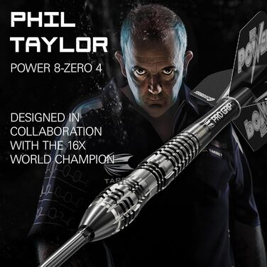 Darts Target Phil Taylor Power 8-Zero 4 (21/23/25г) - Сталеві дротики з вольфраму 80%, з Swiss Point або сталевими наконечниками