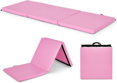Складаний гімнастичний мат COSTWAY 180x60x5 см, водовідштовхувальний, нековзний, для йоги та фітнесу, рожевий