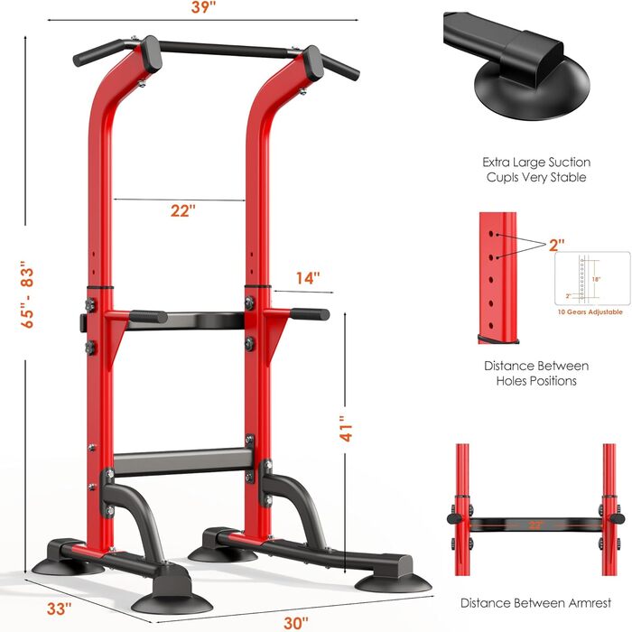 Силовий комплекс SogesPower Power Tower: турнік та бруси для дому та спортзалу, регульована висота, обладнання для силових тренувань, червоний