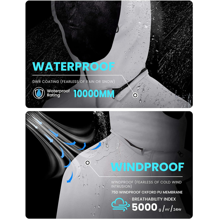 Жіноча водонепроникна куртка WULFUL для сноубордингу та катання на лижах, вітрозахисна зимова куртка з знімним капюшоном (XL, сірий)