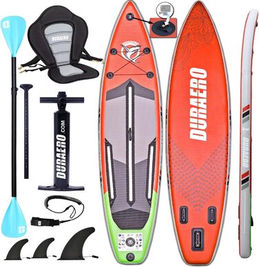Надувна SUP-дошка 330x76x15 см, до 150 кг, з сидінням для каяка та кріпленням для камери, комплект аксесуарів (весло, насос, рюкзак), багатокольорова