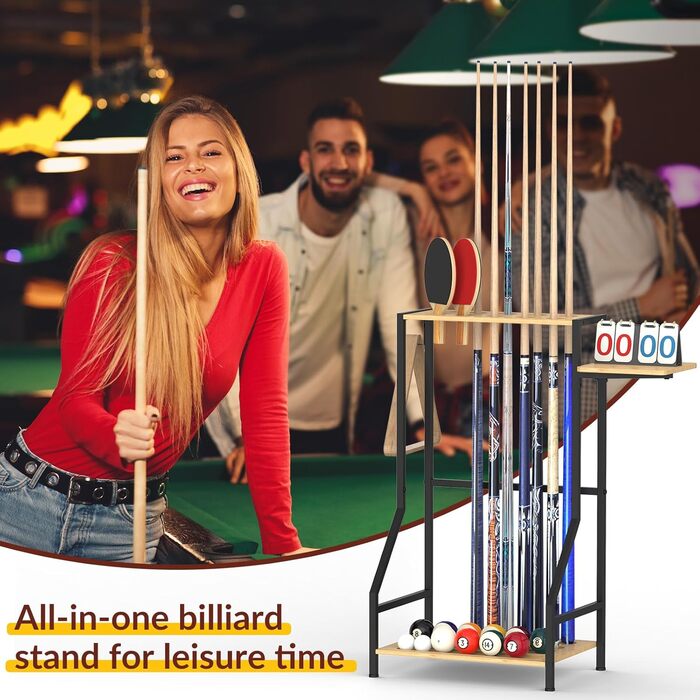 Стійка для більярдних київ YBING: тримає до 10 київ, бамбукова, з невеликою поличкою