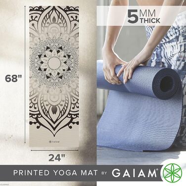 Килимок для йоги Gaiam 5 мм, неслизький, для йоги, пілатесу та тренувань на підлозі (172,7 x 61 x 5 мм)