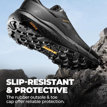 Чоловічі водонепроникні трекінгові черевики NORTIV 42 EU, чорні. З підтримкою склепіння стопи для туризму, кемпінгу, тенісу та активного відпочинку