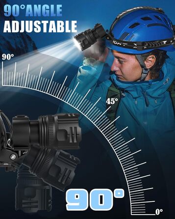 LED налобний ліхтар перезарядна, 100 000 люкс, 12 режимів, червоне світло, IPX7, для кемпінгу, риболовлі, активного відпочинку