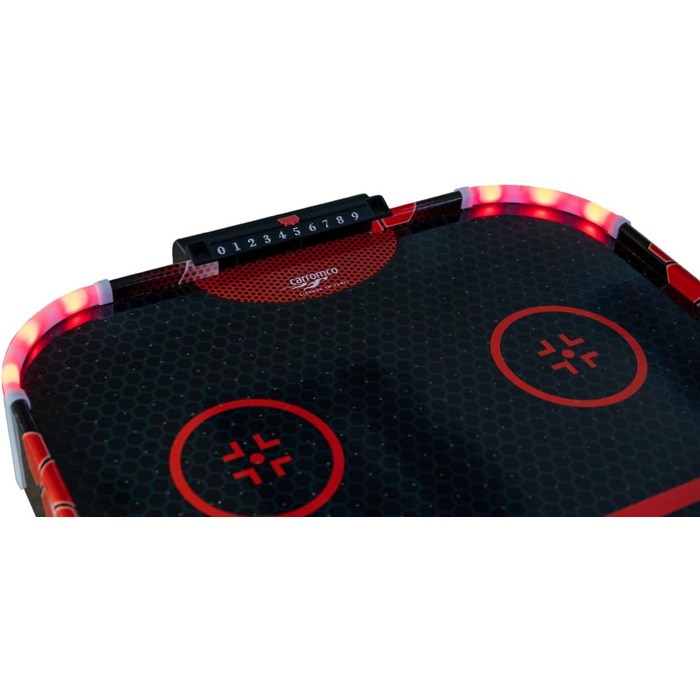 Airhockey стіл Aurora-XT від Carromco – великий стіл для аір-хокею з LED підсвіткою для дітей та дорослих від 7 років, 131x62x79 см, з LED шайбами та пушером, блок живлення