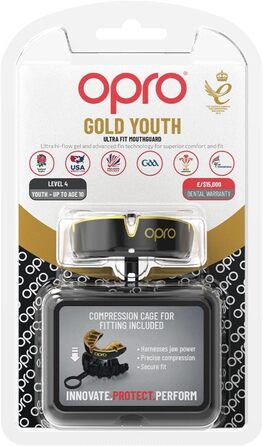 Захисна капа OPRO Gold для боксу, MMA, хокею, лакросу, контактних видів спорту, чорна/золота, для дітей до 10 років