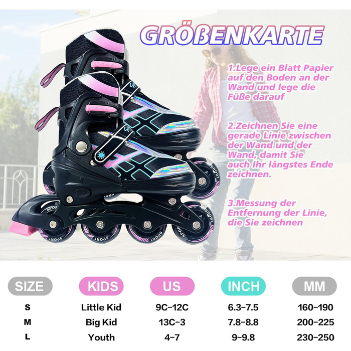 Роликові ковзани для дітей, регульовані, чорно-рожеві, 36-39 EU/240-270 mm