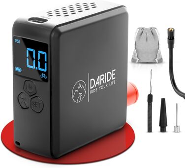 DaRide Міні електрична насос-компресор для велосипедів, авто, мотоциклів і м'ячів, портативна акумуляторна з LED-екраном, 10,3 Бар