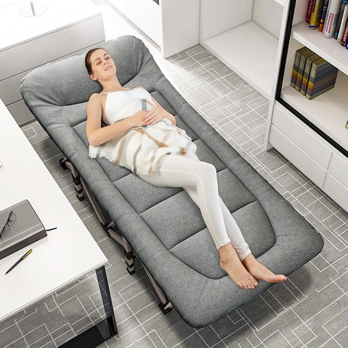 Кемпінгове ліжко Caliyo, розкладне, для відпочинку та гостей, 190x68x40 см, з сумкою для зберігання, сірого кольору