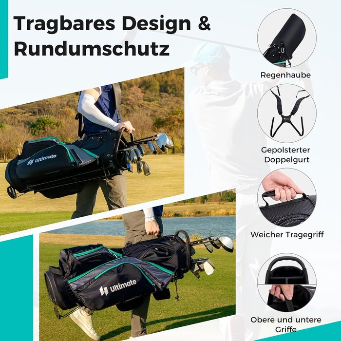 GYMAX Комплект гольф-клубу для чоловіків, повний набір гольф-клубу з драйвером #1, фейрвеєм #3, гібридом #5, залізом #5, #6, #7, #8, #9, #P, #S, паттером, 3 чохлами та переносною сумкою (зелений)