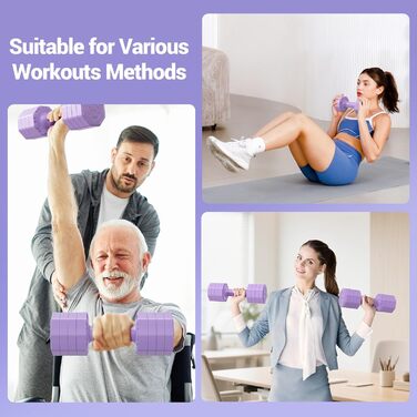 Набір гантелей Yoleo регульовані 2/4 шт. для дому, 2 кг, 3 кг, 4 кг, 5 кг, з м'яким TPR-покриттям, фіолетовий