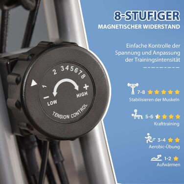Велотренажер HOMCOM X-Bike 2-в-1, складаний, з LCD-дисплеєм, 8-рівневим магнітним опором і еспандерами, сталь, 105x48x118 см