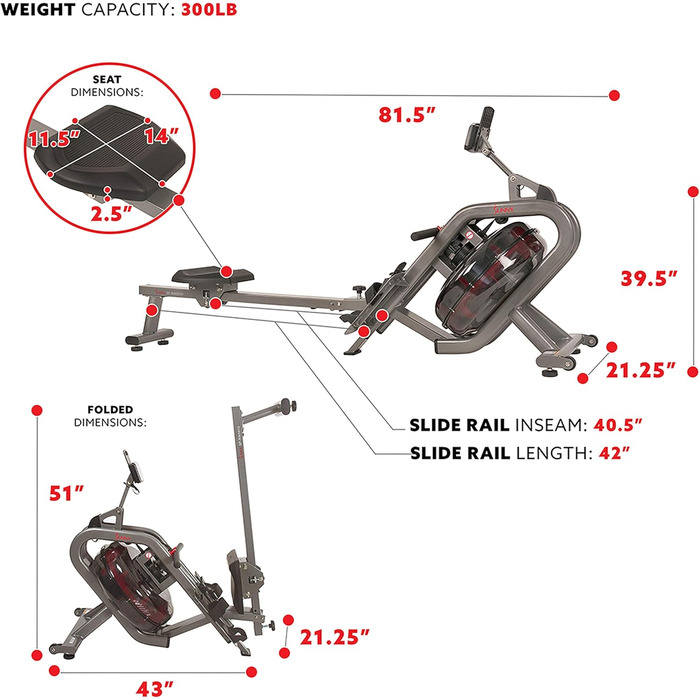 Веслувальний тренажер Sunny Health & Fitness Phantom Hydro SF-RW5910, водний, для дому
