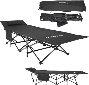 Розкладне ліжко 24MOVE® для кемпінгу та відпочинку на природі, 190x67x34 см, чорне