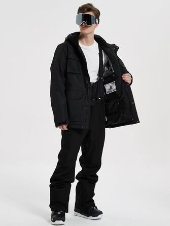 Сніговий костюм HOUZONIY для чоловіків: сноуборд, лижі, чорний, з капюшоном