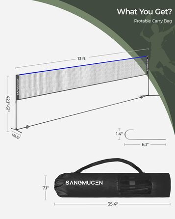 Багатофункціональна сітка для бадмінтону, волейболу та тенісу SANGMUCEN 3м/4м/5м, портативна, з регульованими стійками для саду