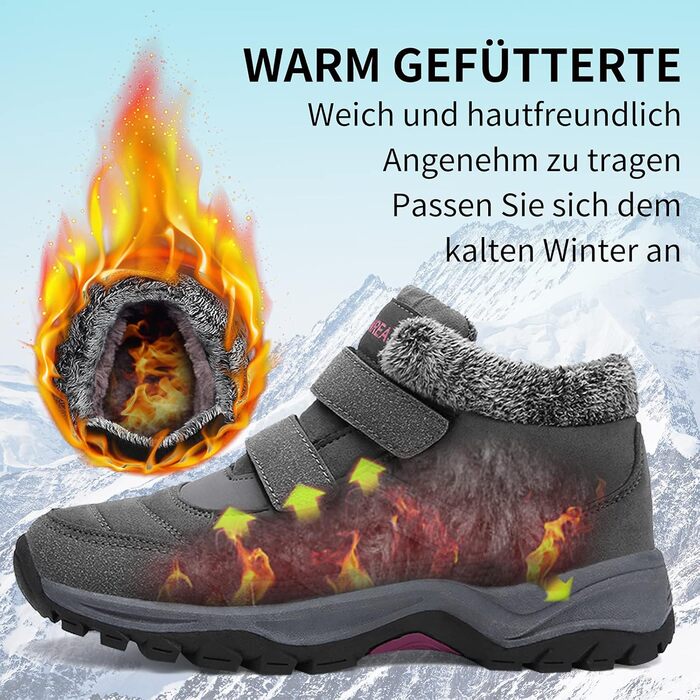 Зимові черевики VisionReast для чоловіків та жінок. Теплі, з підкладкою, снігоступи, трекінгові черевики, валенки, зимові чоботи. Неслизькі, Outdoor, з клямкою, 42 EU, сірі.