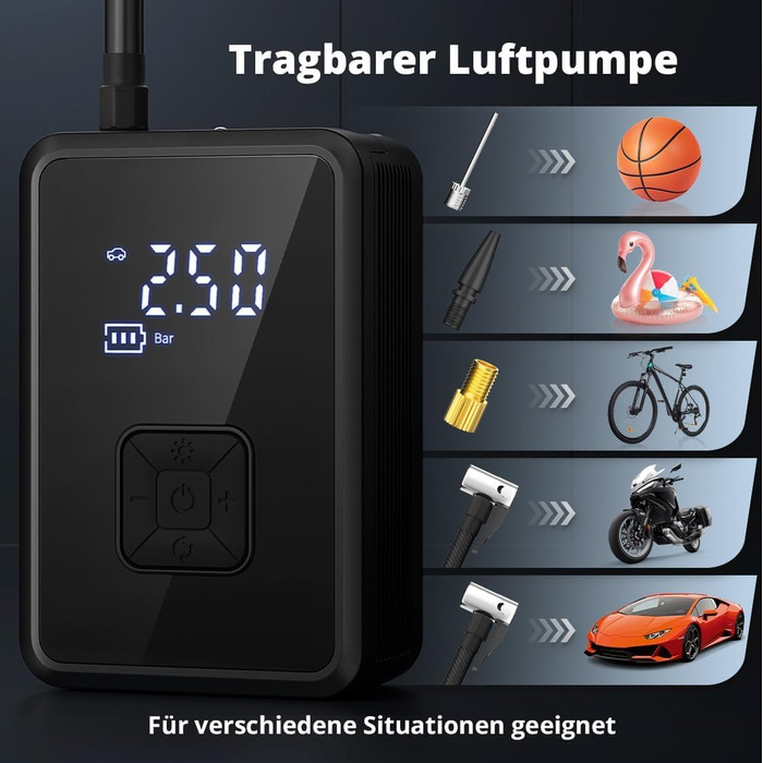 Електричний насос Oasser 150 PSI для велосипеда, авто, м'яча, кемпінгу з LED-ліхтариком