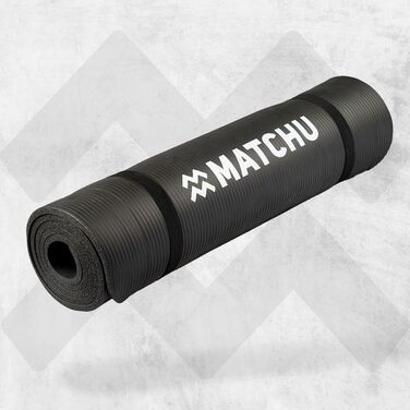 Килимок для фітнесу, йоги та спорту MATCHU 180x60x1 см, NBR, чорний + Ремінець для перенесення