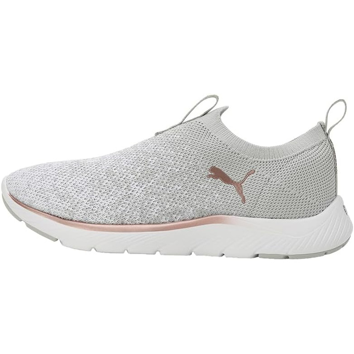 Жіночі кросівки Puma Softride Remi Slip-on Knit — вузкові бігові кеди для вулиці, сірі з білим та рожевим золотом, розмір 39 EU