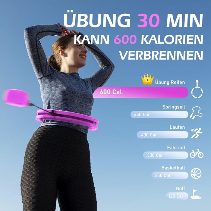 Розумний обруч для схуднення з вантажем, фіолетовий (24 вузли, 77-132 см) для дорослих та початківців