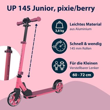 Дитячий самокат Hudora Scooter Up 145 Junior - безпечний та якісний самокат для дітей від 3 років, складний, регульована висота, 145 мм колеса