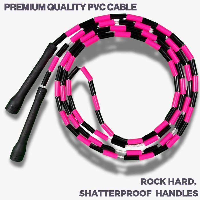 Стрибкове канат Elevate Rope Pro з перлинками, 3м, регульований, чорно-рожевий - для фрістайлу, кардіо та трюків