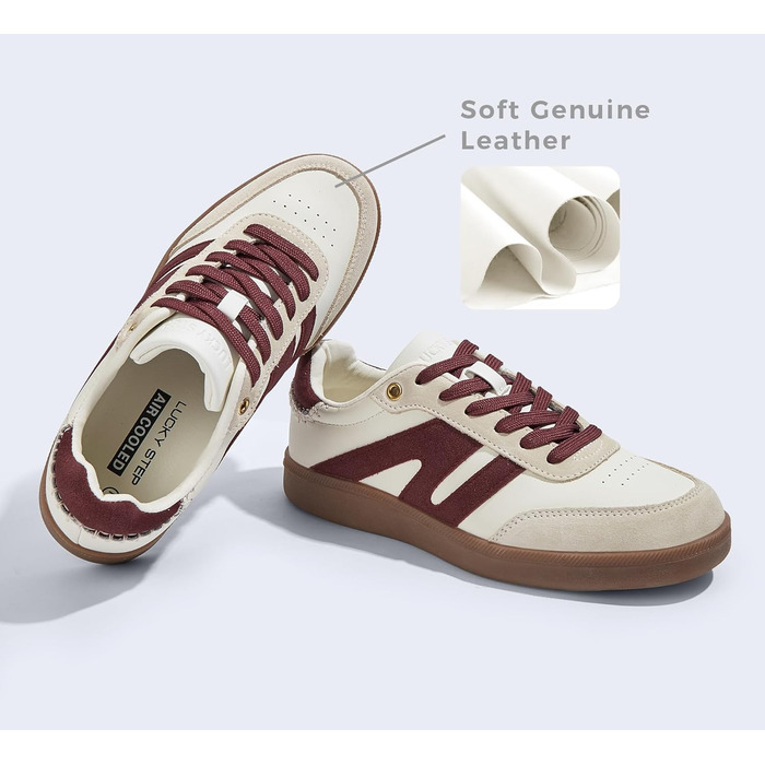 Жіночі ретро-кросівки LUCKY STEP зі шкіри для тенісу та скейтбордингу, бежево-червоні (36 EU)