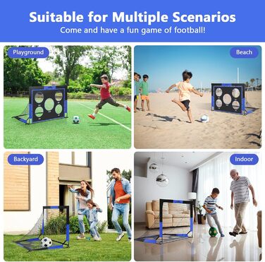 Ворота для футболу MoKo для саду, 150x120 см, велика розкладна сітка з мішенню, портативне обладнання для дитячих футбольних тренувань, спортивна гра на відкритому повітрі (Чорний+Синій)