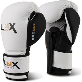 Боксерські рукавички LNX Pro-One зі шкіри для спарингів і тренувань, 12 унцій, чорні матові/чорно-білі, для чоловіків і жінок
