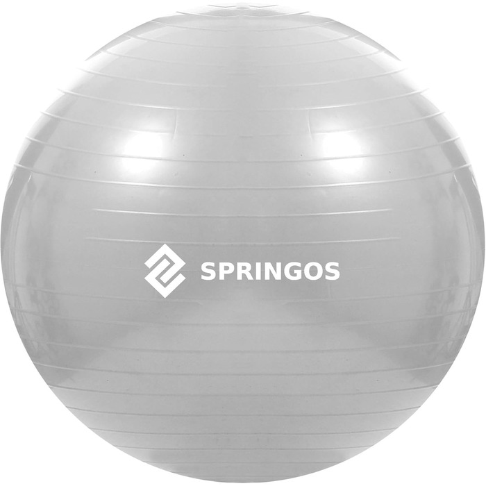 Гімнастичний фітнес-м'яч SPRINGOS 55 см із насосом, для йоги, пілатесу, фізіотерапії, анатомічний, антиковзний, сірий, навантаження до 150 кг