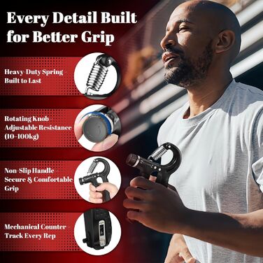 Тренування рук та пальців: набір 8шт, регульований тренажер для хвата, 10-100 кг, для терапії та зняття стресу