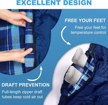 Спальний мішок для двох осіб, XL, Queen Size, для кемпінгу та походів, універсальний, легкий, водонепроникний, з компресійним мішком, чорний/зелений (темно-синій)