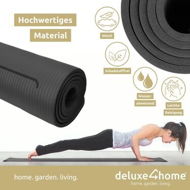 Йога мат для занять спортом | Deluxe4Home® - неслизька фітнес-мат з ручкою для перенесення | для йоги та пілатесу | чорна тренувальна мат з розміткою