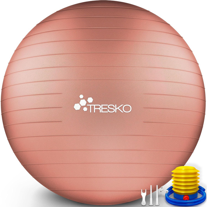 Гімнастичний м'яч TRESKO 75 см, BPA-free, з насосом, для фітнесу, йоги, пілатесу, вагітних, антивибуховий, до 300 кг, коралово-рожевий (для зросту 175-185 см)