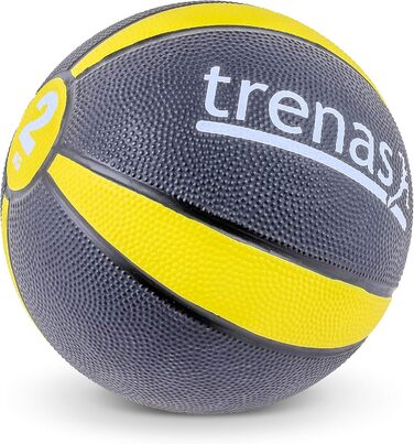 Медичний м'яч trenas, гумовий, 2 кг, жовтий, для фітнесу та спорту, міцний і нековзкий