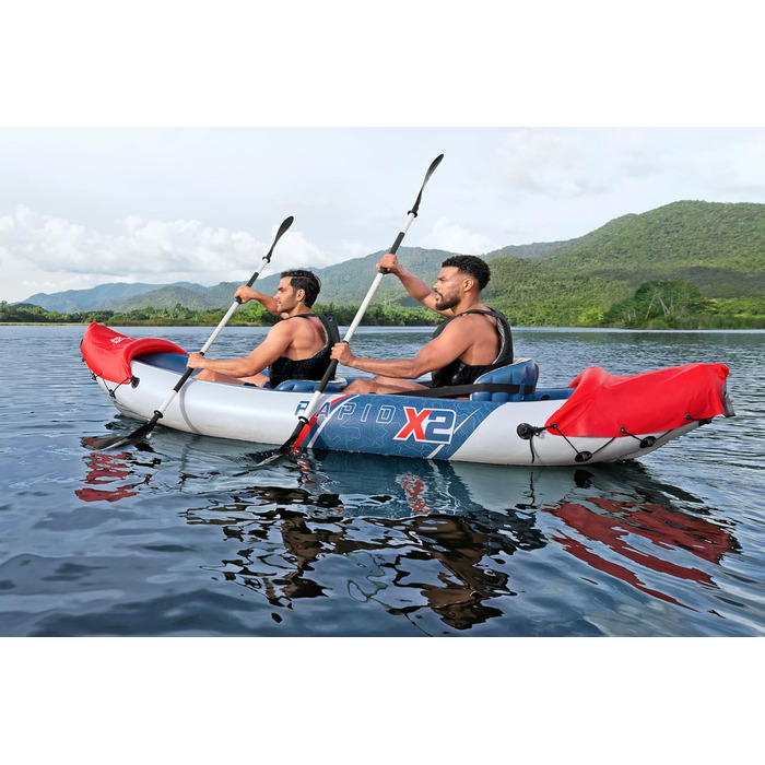 Каяк Hydro-Force Rapid X2 для двох осіб: надувний комплект з сидіннями, спинками, веслами, насосом та сумкою для перенесення