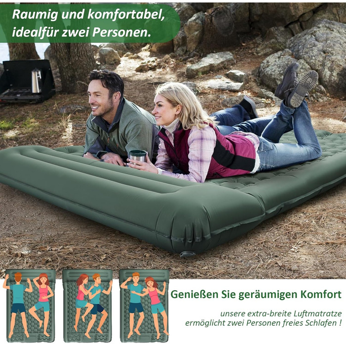 Кемпінговий килимок Jaztral самонадувний, 12 см, для відпочинку на природі, 137x200 см (подвійний).