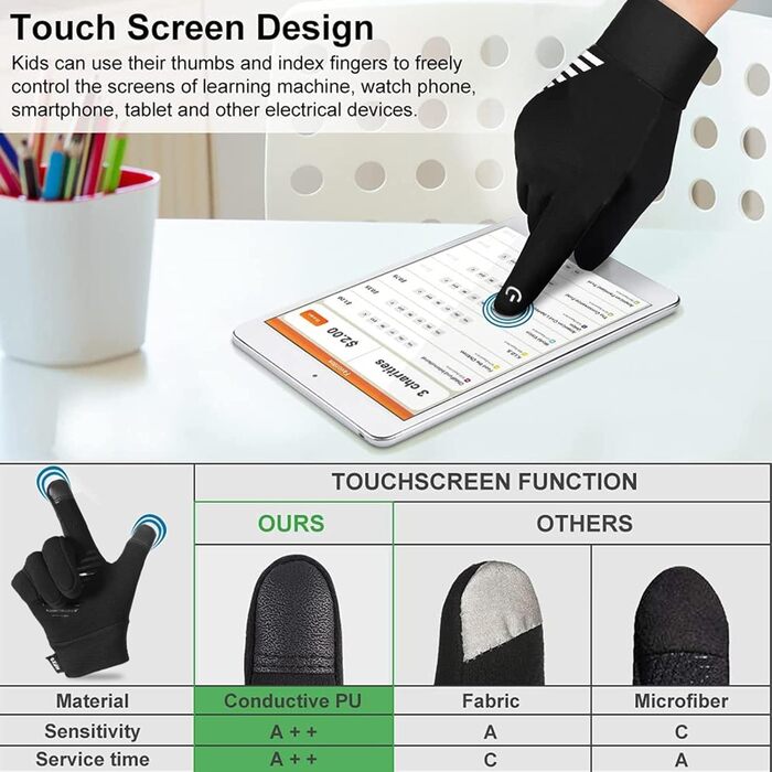 Дитячі зимові рукавички для велосипеда та спорту, сенсорний екран, неслизькі, теплі, чорні, XS (3-4 роки)