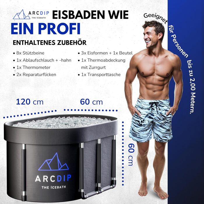 Poolomio® Eisbad Oval Premium Set: Ейсбад овальної форми, 120 x 60 x 60 см, 340 л | Преміум комплект для дому та відпочинку на природі | З алюмінієвим каркасом, ізольованим кришкою та аксесуарами | Ейсванна для холодової терапії та відновлення