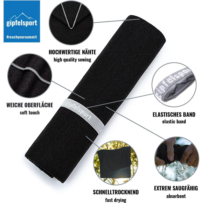 Набір мікрофібрових рушників Gipfelsport - рушники для сауни, фітнесу, спорту та пляжу | 8 розмірів | 13 кольорів (антрацит, комплект 2: XL(180x80) & S(80x40))