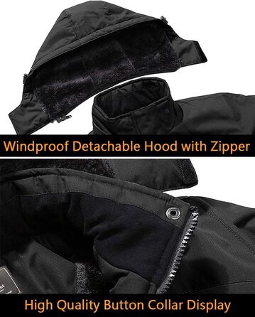 Чоловіча зимова куртка EKENTSON, водонепроникна, вітронепроникна, з підкладкою, для хайкінгу та активного відпочинку, з 4 кишенями (3XL, Чорний)
