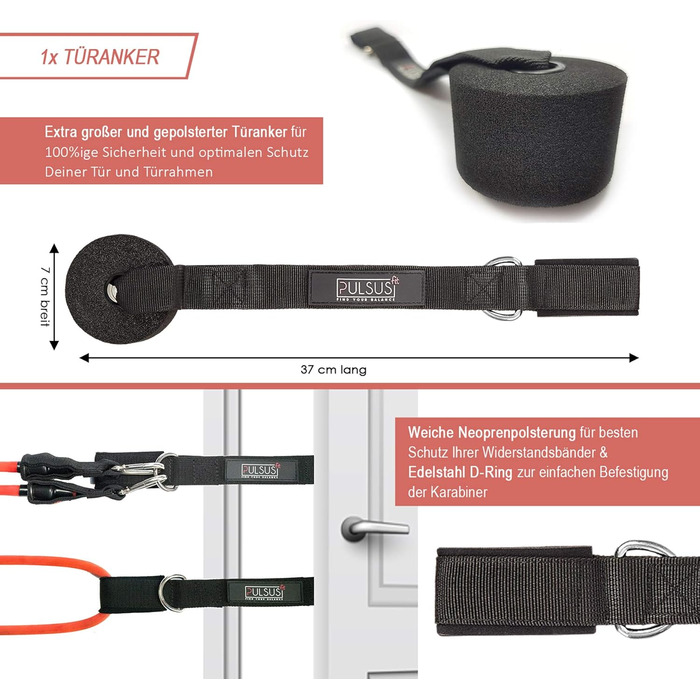 Набір фітнес-гумок для силових тренувань: резистентні гумки, дверний анкер, ручки, петлі для ніг, сумка | з додатком з відео-інструкціями