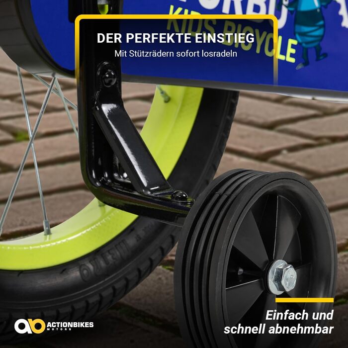 Дитяче велосипед Actionbikes Turbo 12/16 дюймів - V-Brake гальма, захистники, для дівчаток та хлопчиків (2-7 років)