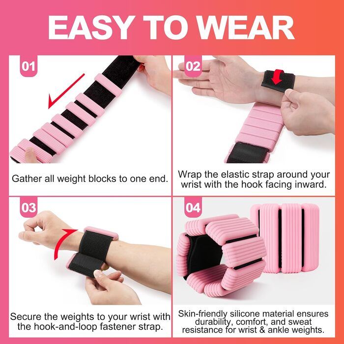 Набір вантажів для ніг та рук (2 шт., по 0,5 кг) - вантажні манжети для фітнесу, йоги, пілатесу, аеробіки, ходьби, плавання (рожевий)