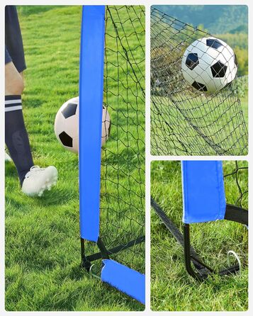 SONGMICS Ворота для футболу дитячі, 2 шт., Pop-up, 90x120x90 см, швидкий монтаж, для саду, парку, пляжу, стійки з скловолокна, Oxford-тканина та поліестерна сітка (блакитні)