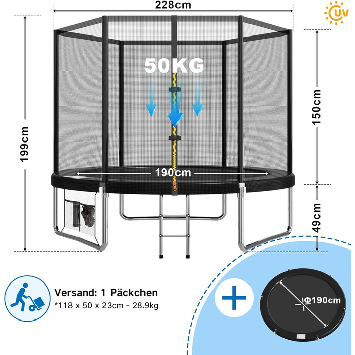 Трамплін Devoko для саду: Ø 183-427 см, комплект з сіткою, драбиною та захистом, сертифікат GS