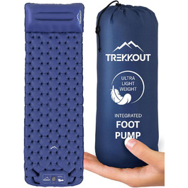 TREKKOUT Ultraleichte Isomatte з подушкою | Легка надувна туристична матрац для кемпінгу, подорожей та відпочинку | З інтегрованою помпою, водонепроникна, для одного спального місця