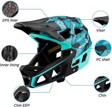 Повнолицевий велосипедний шолом Lixada для дорослих, чорний, M, для MTB, BMX, даунхіл, захисний шолом для гірського велосипеда